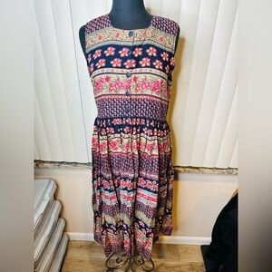 L.G.S. Vintage Cotton Sleeveless Blue Floral Midi Dress Size Medium